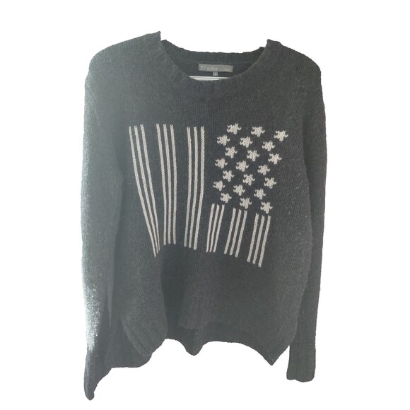 27 MILES MALIBU 100% Cashmere Gray American Flag Knit Sweater Size S READ - Picture 1 of 12